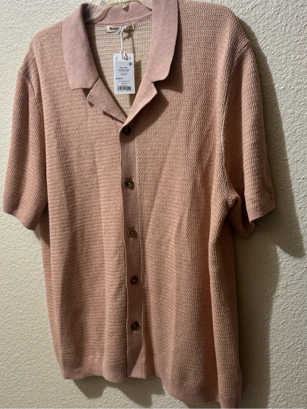Marine Layer Asher Sweater Resort Short-Sleeve Knit Shirt in Dusty Pink XL